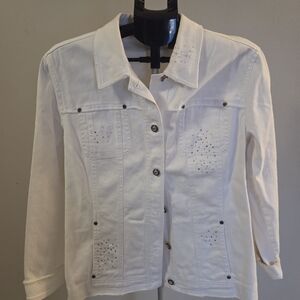 Laura Ashley Cream Jean Jacket with Stud Accents